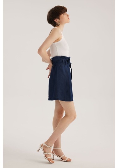 Stella Pulvis Mavi Yüksek Bel Pileli Kot Etek Mavi