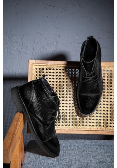 Birmingham Hakiki Deri Bağcıklı Fermuarlı Kaydırmaz Taban Günlük Bot Lacivert