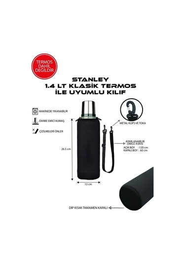 Klasik 1.4 Lt. İle Uyumlu Omuz Askılı Termos Kılıfı SİYAH-SARI