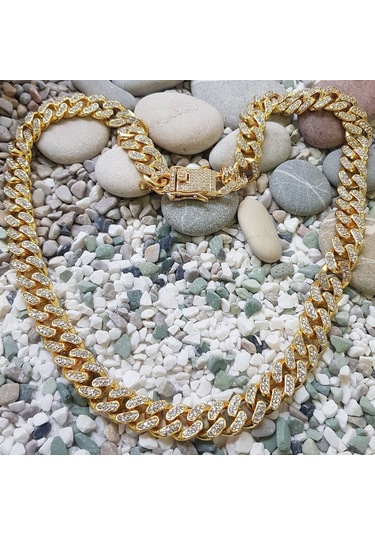 Chavin 13 Mm. Kalın 45 Cm. Taşlı Gold Alloy Kadın Zincir Ek55Sr Çok Renkli