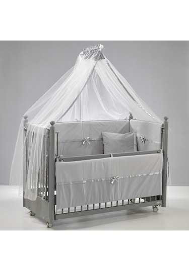 Meltem Kids Mondo Sallanır Ahşap Anne Yanı Beşik - 60x120 CM (Gri-Gri) Gri