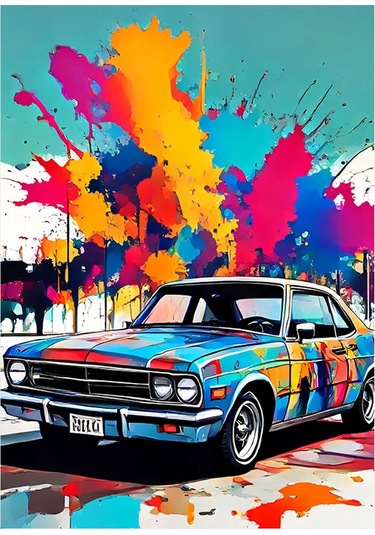 Mavi Klasik Araba Modern Ahşap Tablo 35cm X50cm