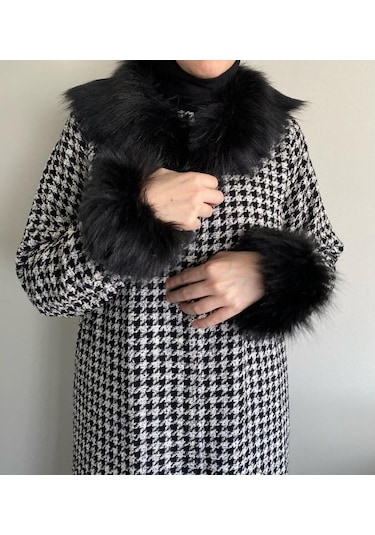 Kürk Yaka / Yaka Kürkü Kollu Takım Siyah Siyah