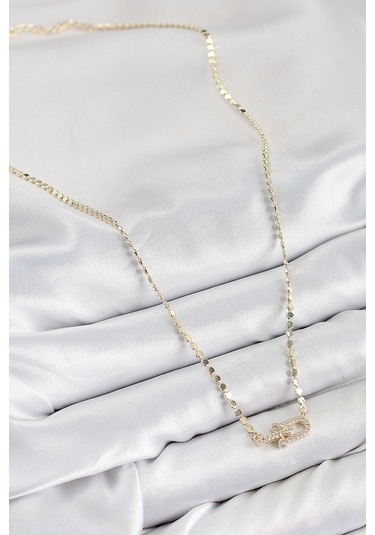 Pirinç Zirkon Taşlı Tifany Model Ezme Zincir Gold Renk Kadın Kolye - Tj-bko10393 Gümüş