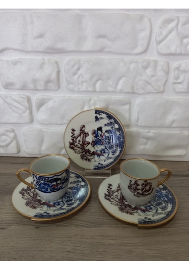 Fermato 12 Parça 6 Kişilik Porselen Türk Kahvesi Fincan Takımı Ancora Serisi Renkli