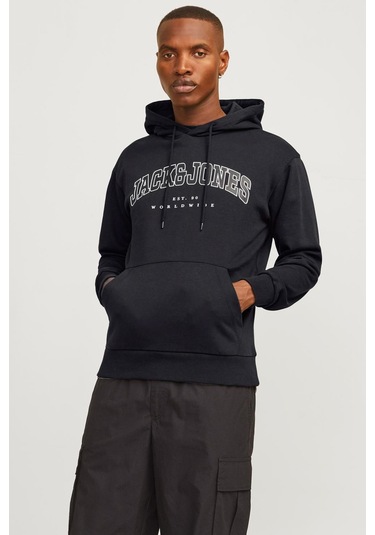 Jack & Jones Jjecaleb Varsıty Sweat Ho Siyah Erkek Sweatshirt 000000000101992600 Siyah