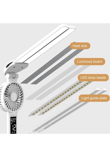 Maoyaya Fanlı Çift Kafa Led Masa Lambası, Dokunmatik Kontrol, Saat Ve Kalem Tutuculu Diğer