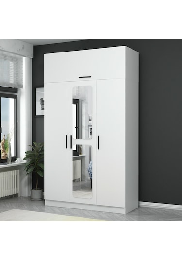 Kale 3 Kapaklı Aynalı Zincir Dolap-yüklük - Beyaz 255cm Beyaz