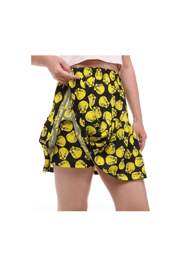 Tweety Çizgi Film Karakterli Jarse Kumaş Şort Etek-433-siyah Siyah