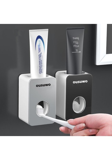 Otomatik Diş Macunu Duvar Asılı Delme Diş Macunu Diş Fırçası Rafı Diş Macunu Rafı Tembel Sıkma Eser Siyah