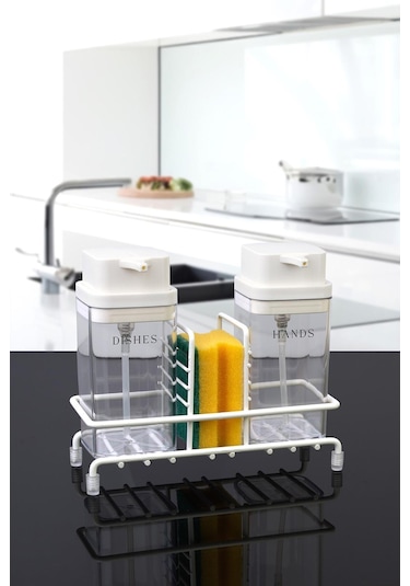 Okyanus Home Beyaz Deluxe Kare Standlı 2'li Şeffaf Sıvı Sabunluk