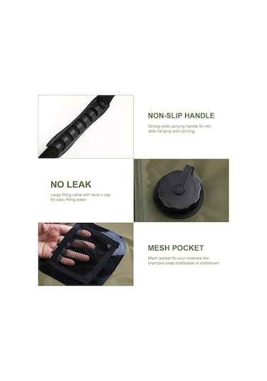 Elmpaly 19.99 Litre Solar Yeşil Kamp Seyahat Sızdırmaz Taşınabilir Duş Torbası Termometre Hortum Ve Başlık Bej