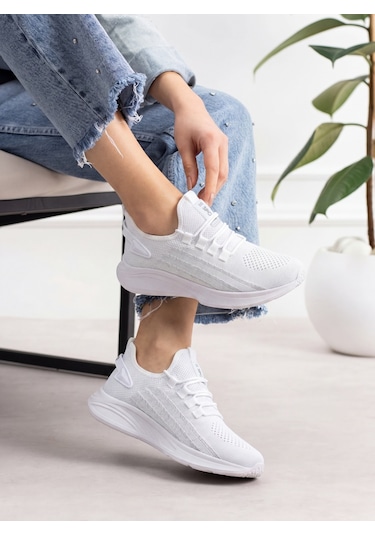 Beyaz Unisex Hafif Triko Sneaker Ortopedi Ayakkabı-015 Beyaz
