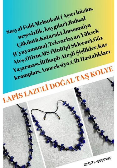 Sertifikalı Lapis Lazuli Doğal Taş Tasarım Kolye Çok REnkli
