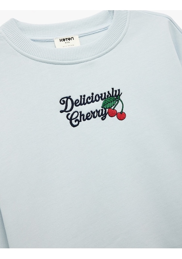 Koton Nakışlı Uzun Kollu Bisiklet Yaka Pamuklu Sweatshirt Mavi 6wkg10367ak Mavi