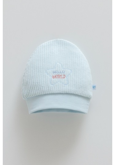 Color World Nakışlı Erkek Triko Bere Mavi