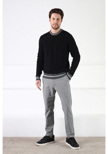 Ferraro Siyah/Füme Bisiklet Yaka %100 Kuzu Yünü Erkek Kazak Siyah Füme Füme - Siyah