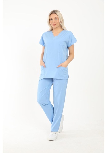 Likralı Cerrahi, Doktor, Hemşire, Renkli Üniforma Takım Mavi