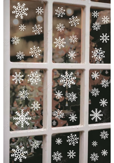 Msdesign Tüm Yüzeylere Uygun Yeni Yıl Kış Temalı Kar Taneleri Sticker Seti