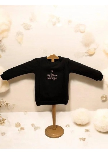 Kız Çocuk İnce Şardonlu Sweatshirt-15368 Siyah