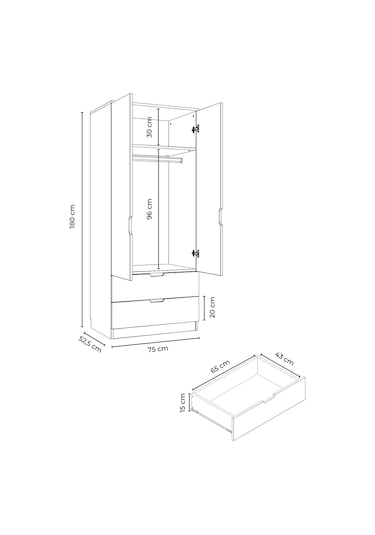 Lento 2 Kapaklı 1 Askılı 2 Çekmeceli Gardırop Beyaz Meşe Beyaz Meşe