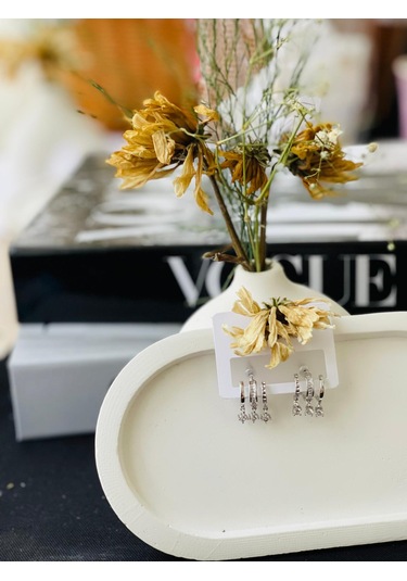 Zirkon Taşlı Yarım Halka Model Çelik Küpe Gümüş