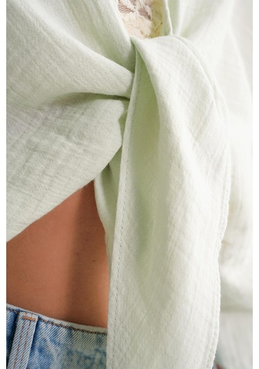 4723 Kadın Önü Bağlamalı Bolero Bluz Adaçayı Adaçayı