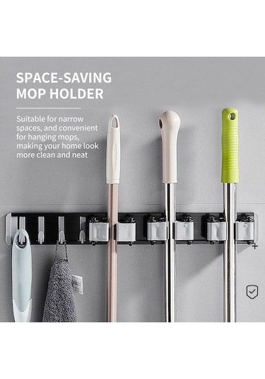 Paspas Tutucu Kancalı Süpürge Tutucu Delme Ve Çivisiz Siyah Diğer