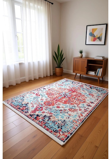 Blghome Dokuma Tabanlı Dijital Baskı Halı Blg3806 Kırmızı - Bej