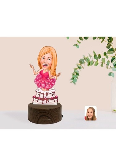 Kişiye Özel Kadın Doğum Günü Karikatürlü Dekoratif 3D Biblo Led I (481497210)