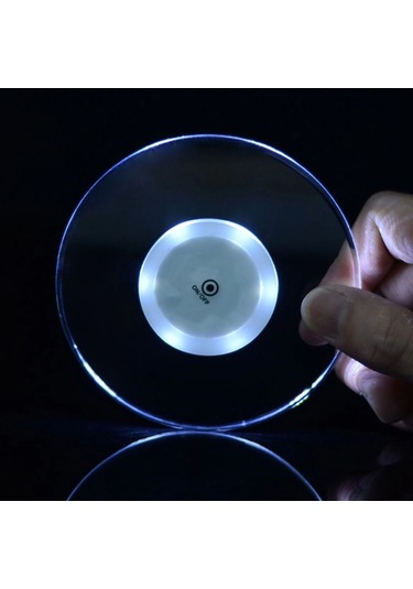 Vkemall Ultra İnce Akrilik Yuvarlak Led Işıklı Bardak Altlığı, Ev Parti Bar Malzemeleri