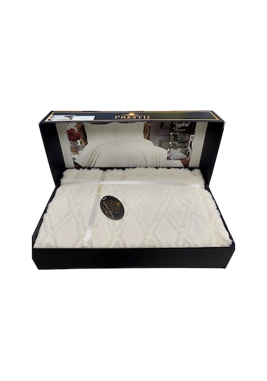 Prestij Puffy Yakut Çift Kişilik Yatak Örtüsü, Pike Örtüsü -krem Krem