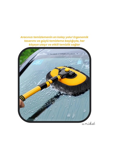 Yeni Tasarım Teleskopik Saplı Araç Yıkama Süpürgesi Makarna Uçlu Uzatılabilir Yaylı Mikrofiber Fırça - 1 Adet