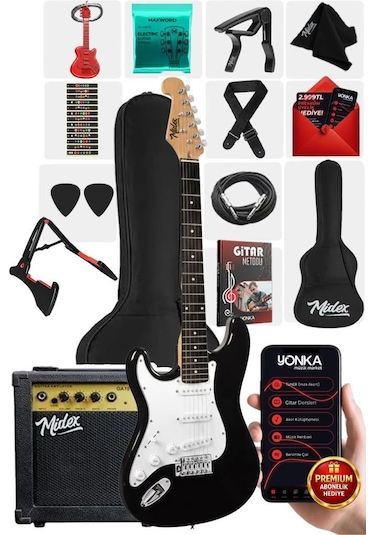 Midex Age-45 Solak Elektro Gitar Seti Amfili Ve Full Aksesuar White Black