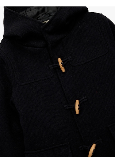 Koton Kapşonlu Düğmeli Uzun Kollu Yün Karışımlı Kaban Lacivert 6wkb00018tw Lacivert