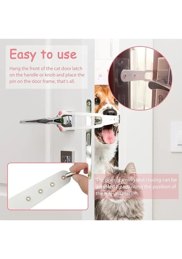 Xindoker Kedi Ve Köpekler İçin 4 Ayarlı Kapı Kilidi - Beyaz, Kolay Kurulum, Dayanıklı Malzeme