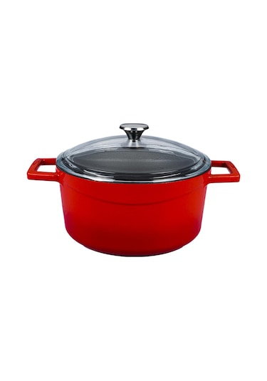 Lava Döküm Yuvarlak Tencere Cam Kapaklı Glaze 28 CM