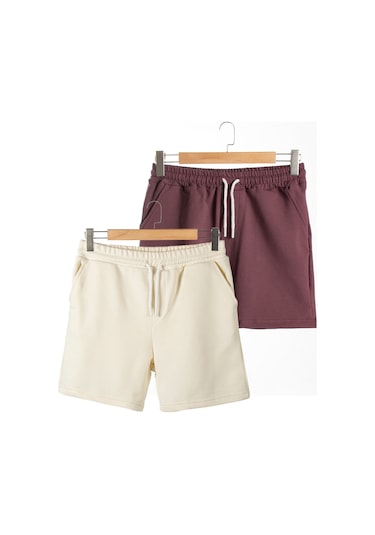 Terapi Men 2'li Erkek Bordo - Ekru Basic Regular Fit Şort & Bermuda Bordo-ekru