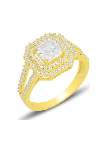 Gümüş Altın Yaldızlı Özel Tasarım Baget Kesim Zirkon Taşlı Üçlü S