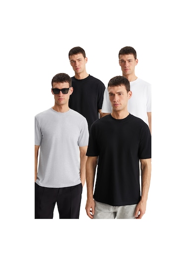 Alessandro Erkek 4'lü Organik Pamuk Regular Kalın Dokulu Bisiklet Yaka Syh/grmj/byz T-shirt