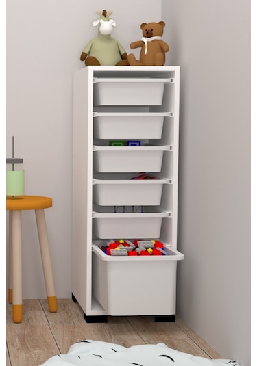 Rüya No.1 Modern Kullanışlı Beyaz Dar Sepetli Oyuncak Dolabı