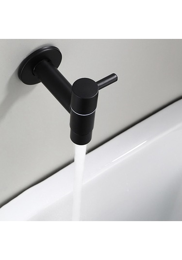 Xurunkeji Mop Lavabo Musluğu 304 Paslanmaz Çelik Banyo Çamaşır Makinesi Musluğu Açık Bahçe Tek Soğuk Su Musluğu Siyah Siyah