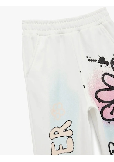 Koton Şardonlu Beli Lastikli Baskılı Jogger Ekru Kız Çocuk Eşofman Altı 6wkg40049ak Ekru