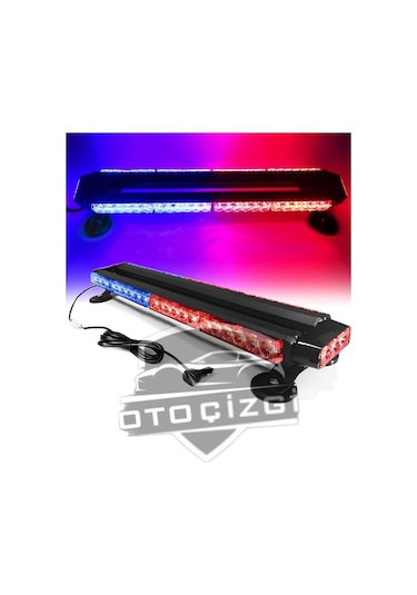Mıknatıslı Tepe Çakar Lamba Çift Taraflı 54 Led Mavi-kırmızı 7 Modlü 12v 24v 70 Cm