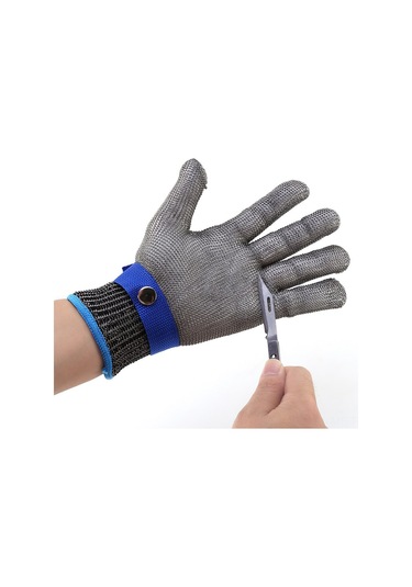 Mufunye L Beden Mavi Kanca Inox Tel Eldiveni - Kesiciye Dayanıklı, Çizik Koruyucu, Tek Adet Sağ/sol El Uyumlu