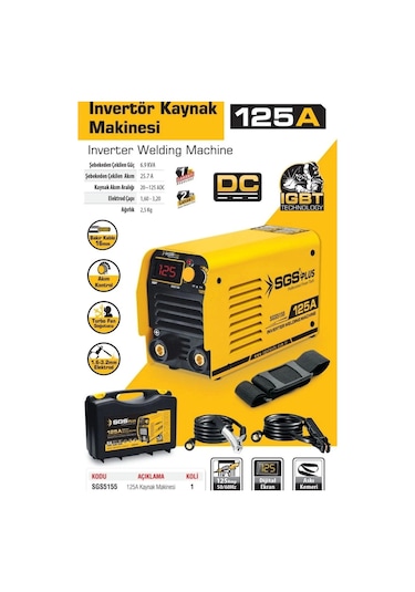 Sgs 5155 Profesyonel 125 Amper İnvertör Kaynak Makinesi