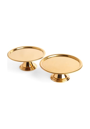 2'li Gold Yuvarlak, Ayaklı Şık Kek, Pasta, Kurabiye Ve Tatlı Servis Sunum Standı Gold