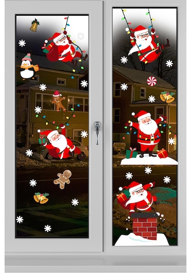 Yılbaşı Sticker  Sevimli Noel Baba ve Kar Taneleri Pencere Duvar Süsü