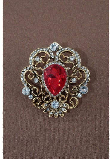 Yakut Taşlı Broş. Kadın Yaka İğnesi Broş. Taşlı Broş. Kadın Broş. Gold Broş. Yakut Broş. Kırmızı - Altın