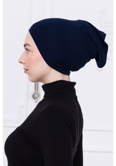 Pratik Boru Bone Lacivert Geçmeli - Kaymaz Önü Dikişsiz Kadın Tesettür Hazır İç Bone Lacivert